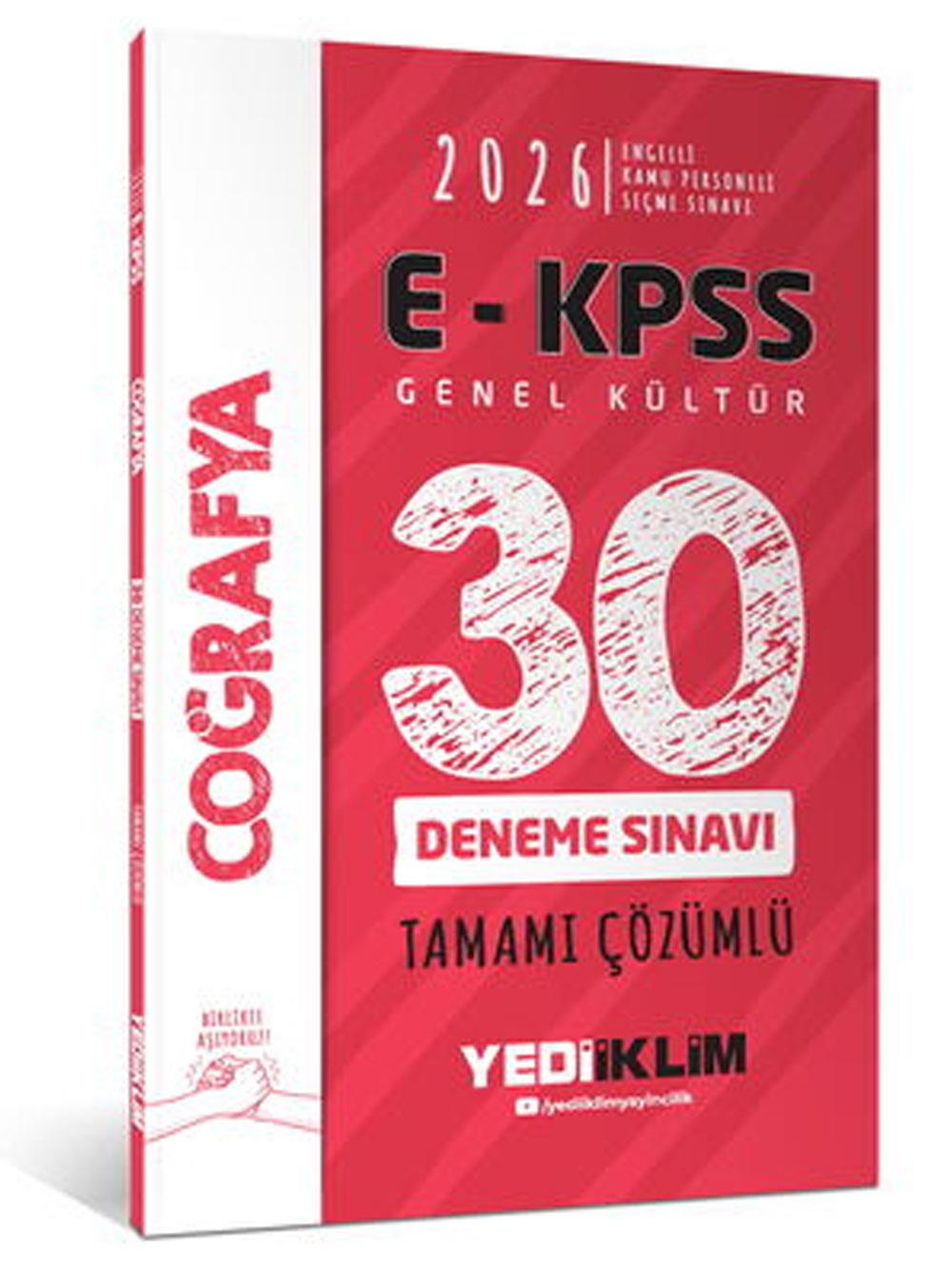 Yediiklim Yayınları 2026 E - KPSS Tüm Adaylar İçin Genel Kültür Coğrafya Tamamı Çözümlü 30 Deneme Sınavı