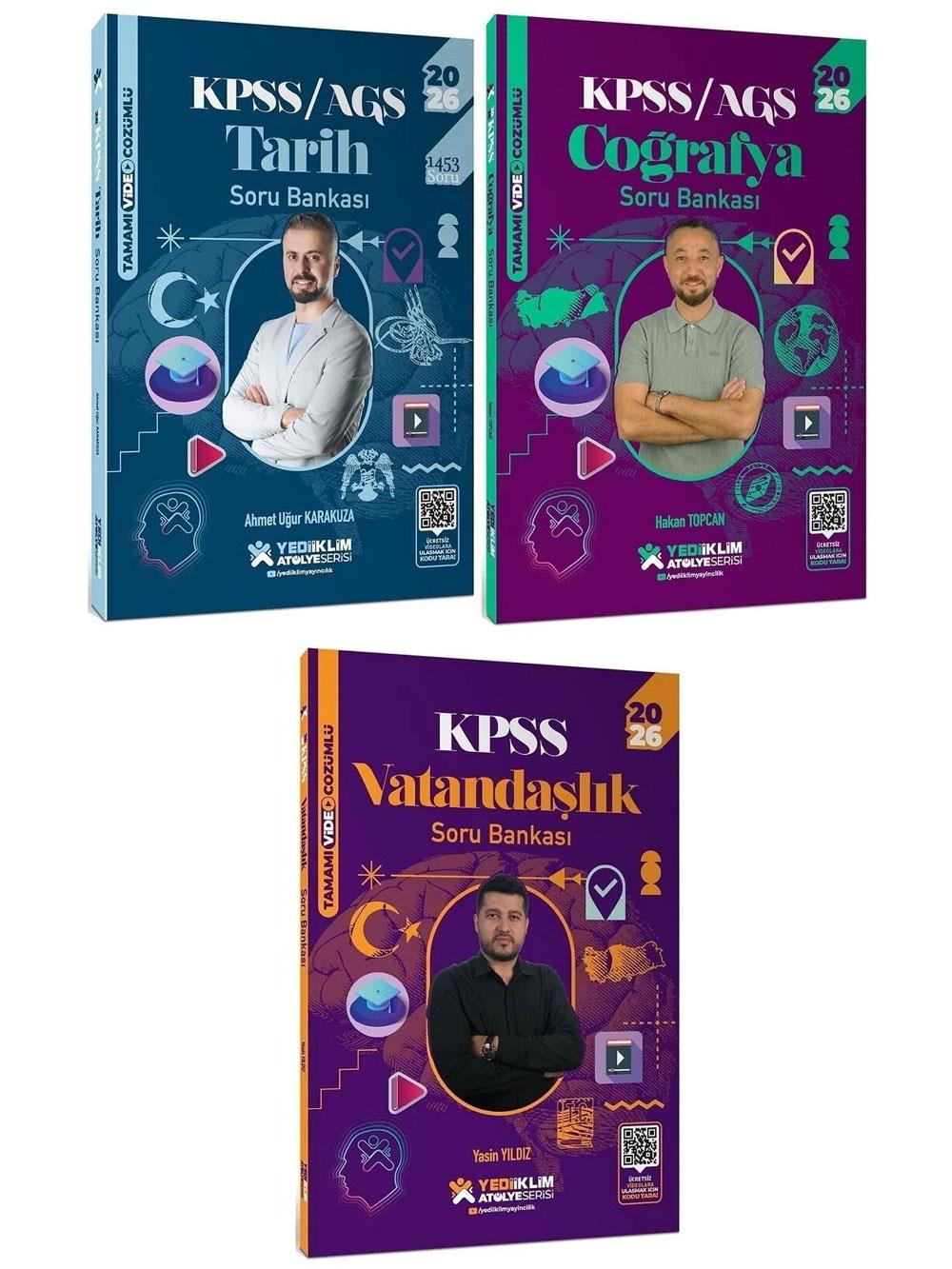 Yediiklim Yayınları 2026 KPSS Genel Kültür Tarih + Coğrafya + Vatandaşlık Atölye Soru Bankası Seti 3 Kitap