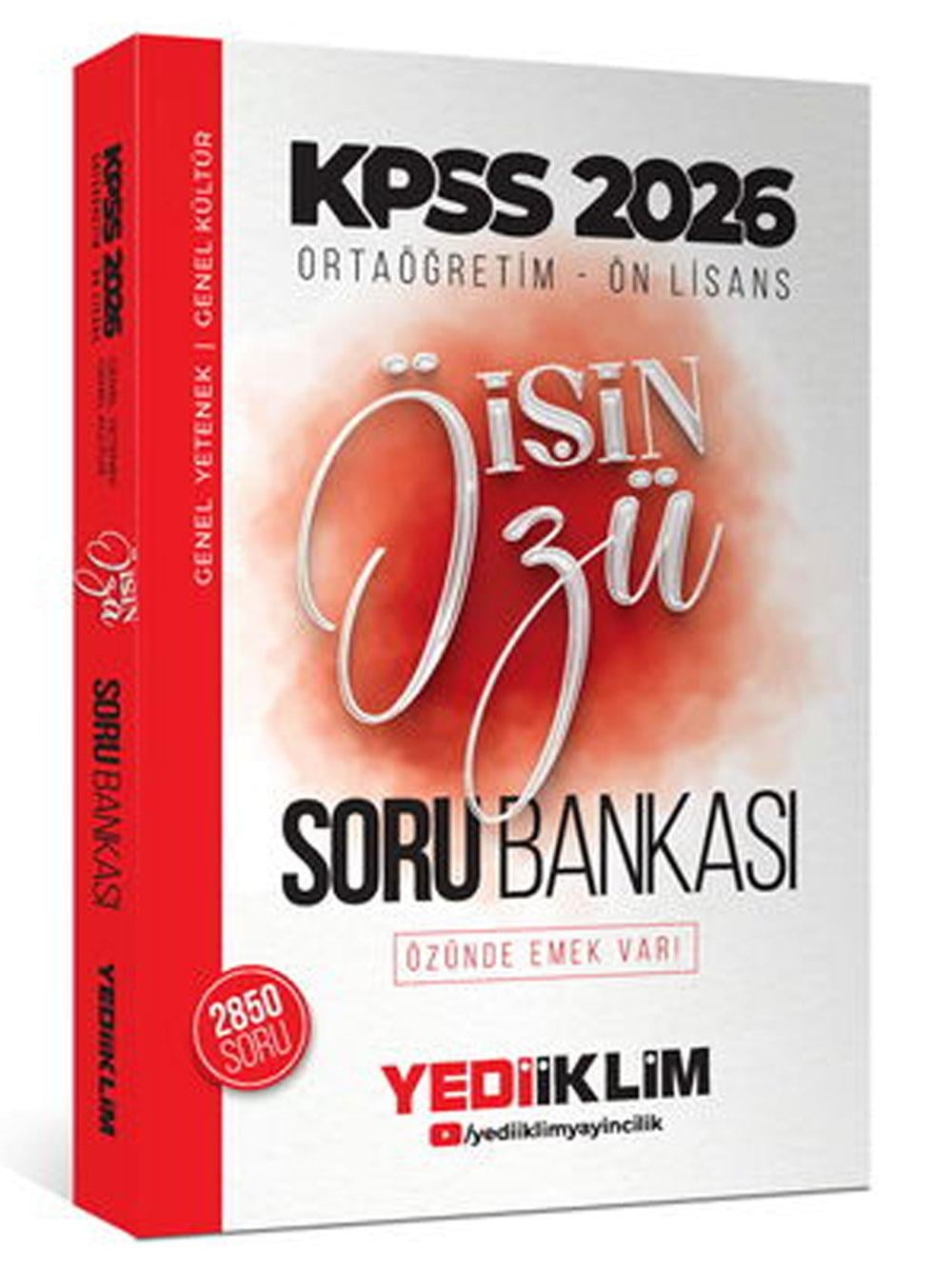 Yediiklim Yayınları 2026 Kpss Ortaöğretim-Önlisans İŞİN ÖZÜ Tek Kitap Soru Bankası(2850 soru)