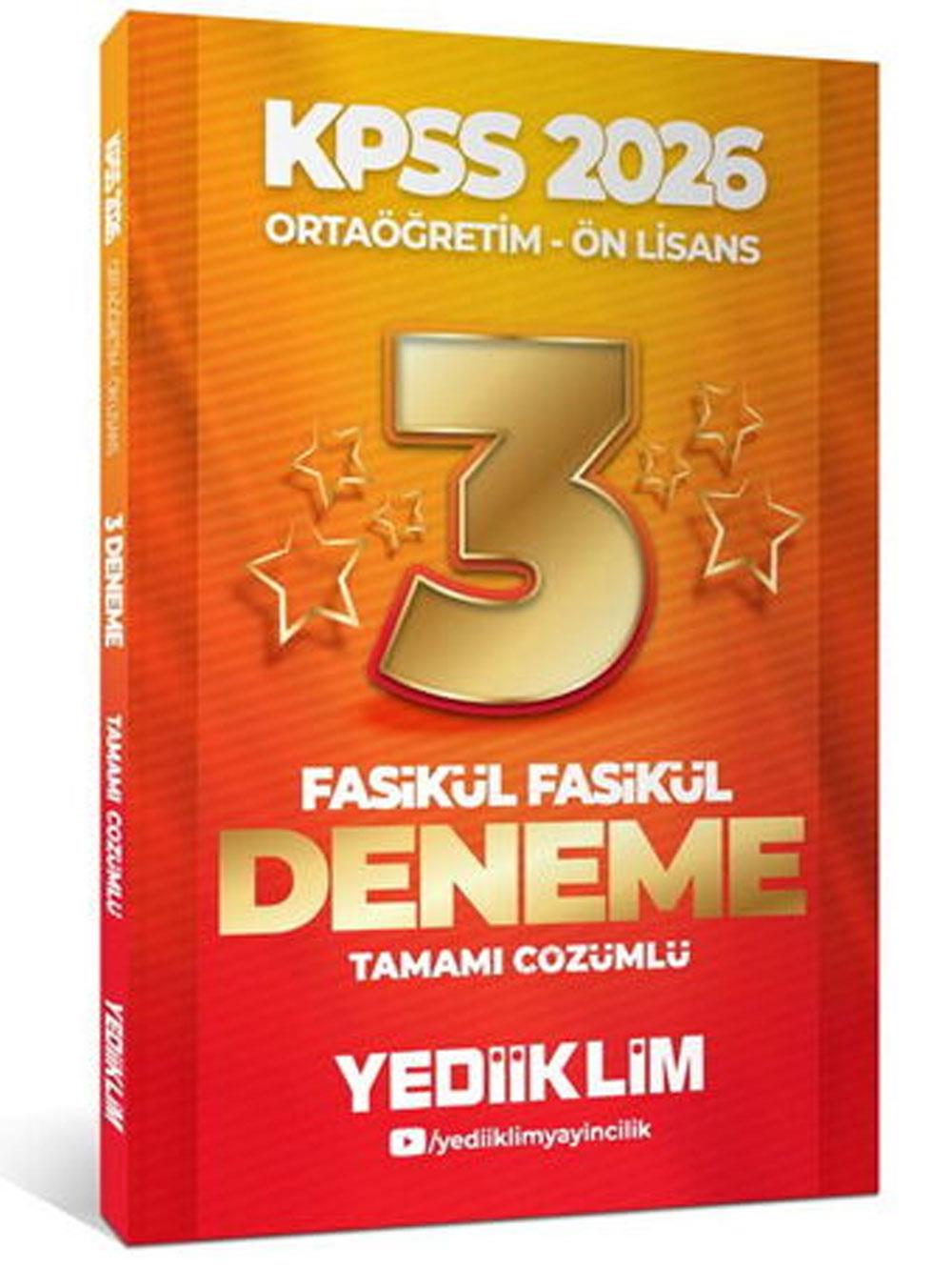 Yediiklim Yayınları 2026 Kpss Ortaöğretim-Önlisans Genel Yetenek Genel Kültür Tamamı Çözümlü 3 Yıldız Fasikül Deneme