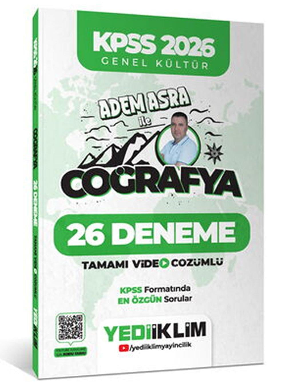 Yediiklim Yayınları KPSS 2026 Genel Kültür Adem Asra ile Coğrafya Tamamı Video Çözümlü 26 Deneme