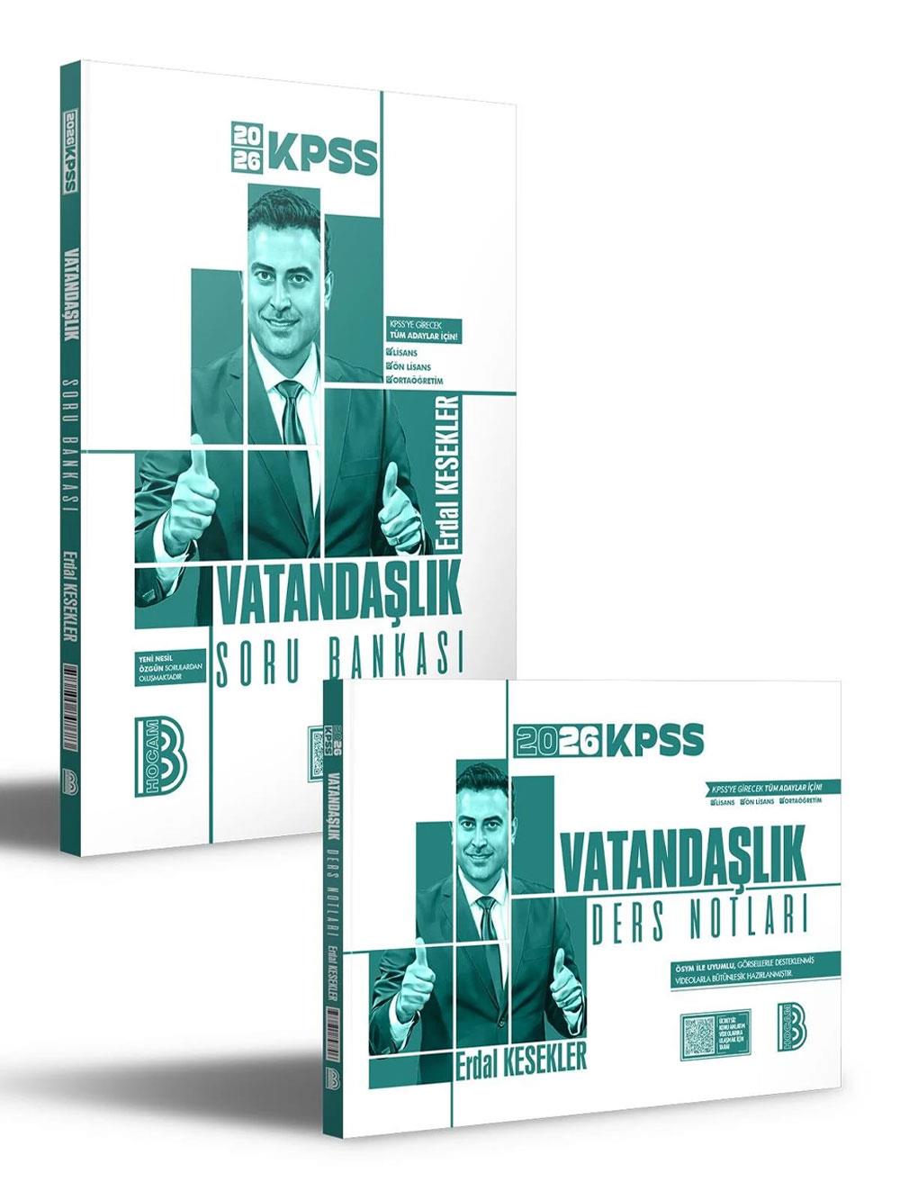 2026 KPSS Vatandaşlık Ders Notları ve Soru Bankası Seti 2 Kitap Benim Hocam Yayınları Erdal Kesekler