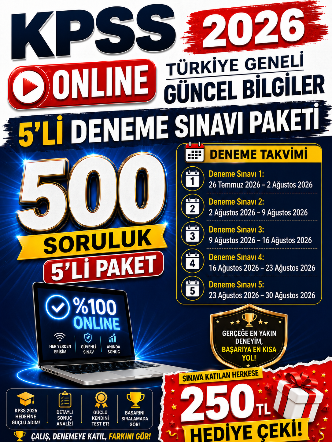 2026 KPSS'nin Anahtarı Güncel Bilgiler 100x5 500 Soruluk Türkiye Geneli Deneme Sınavı 5'li Paket