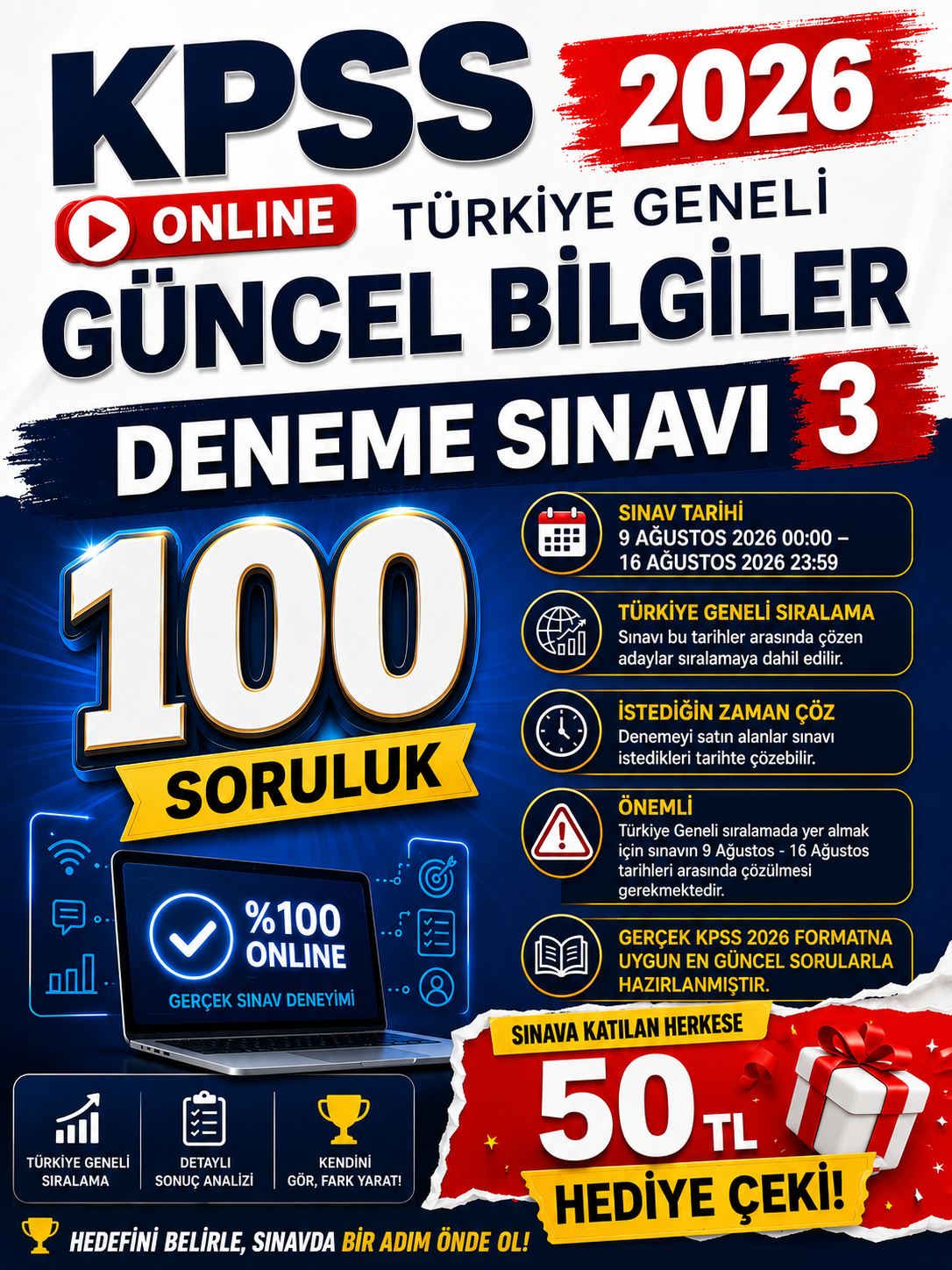 2026 KPSS'nin Anahtarı Güncel Bilgiler 100 Soruluk Türkiye Geneli Deneme Sınavı 3