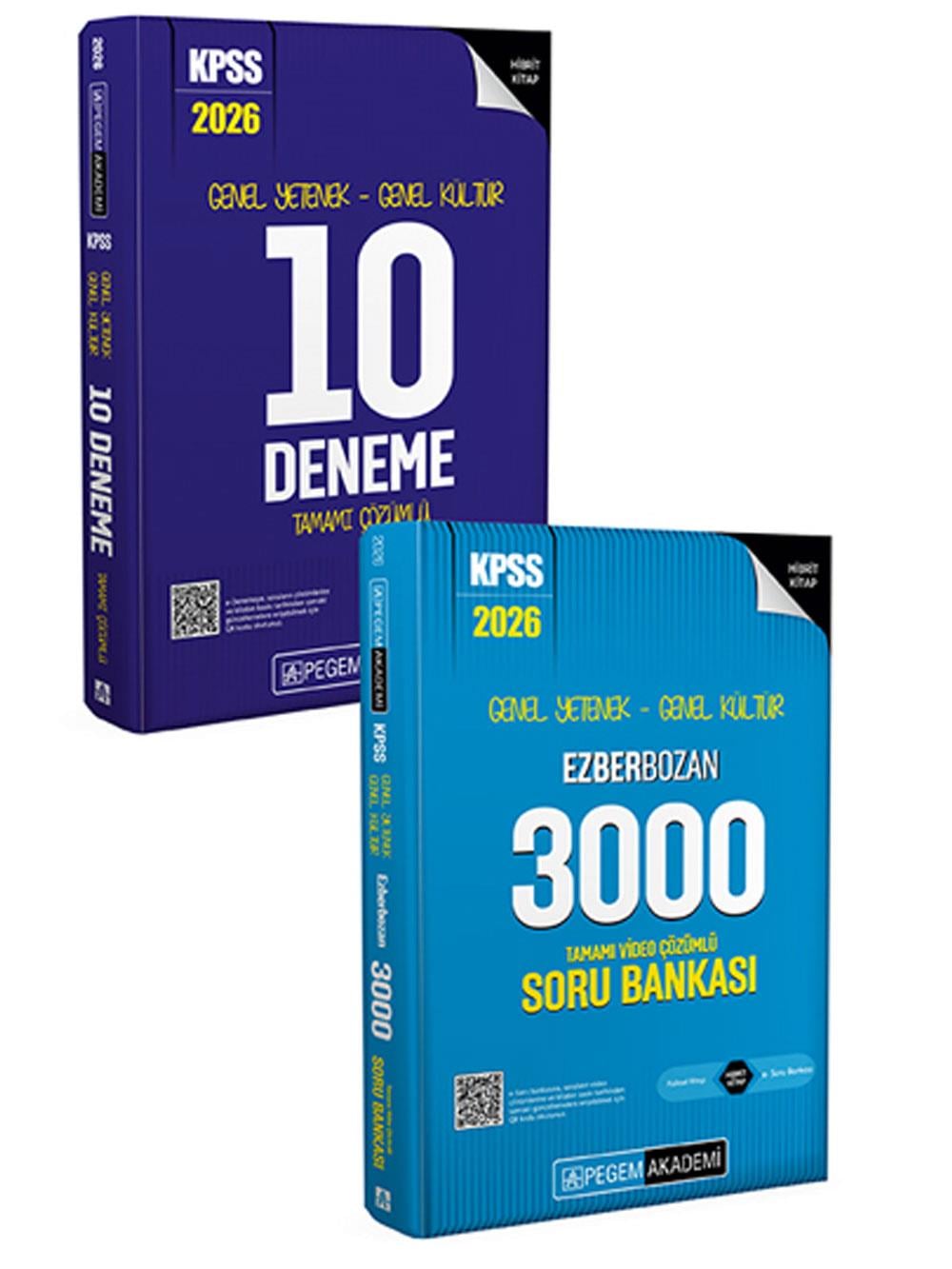 2026 Pegem Yayınları KPSS Genel Yetenek Genel Kültür Ezberbozan 3000 Tamamı Video Çözümlü Soru Bankası + 2026 KPSS Genel Yetenek Genel Kültür Tamamı Çözümlü 10 Deneme Seti (2 Kitap)