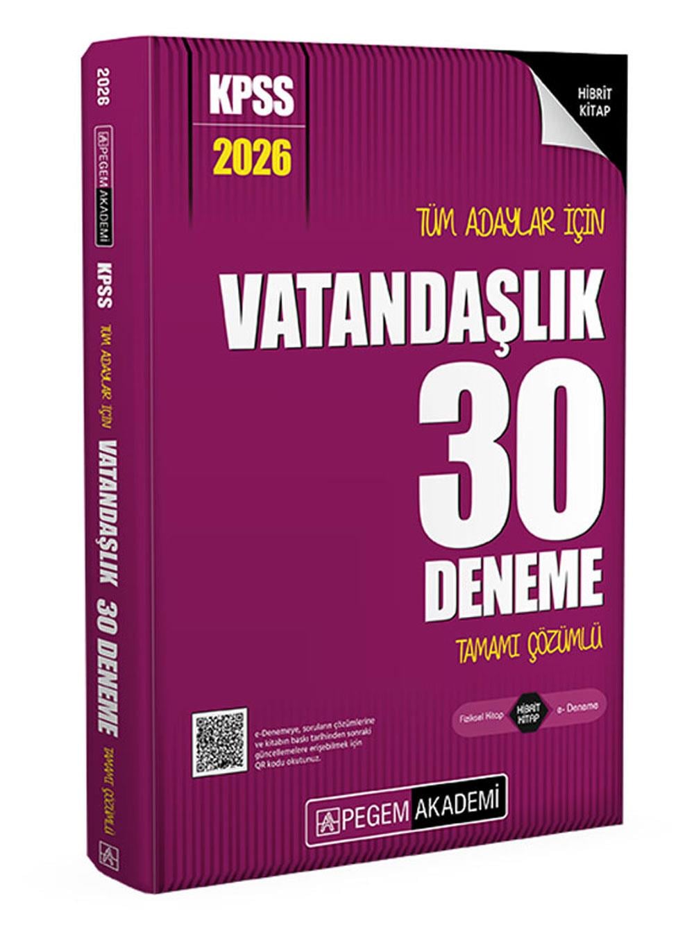 2026 Pegem Yayınları KPSS Tüm Adaylar İçin Vatandaşlık 30 Deneme Tamamı Çözümlü