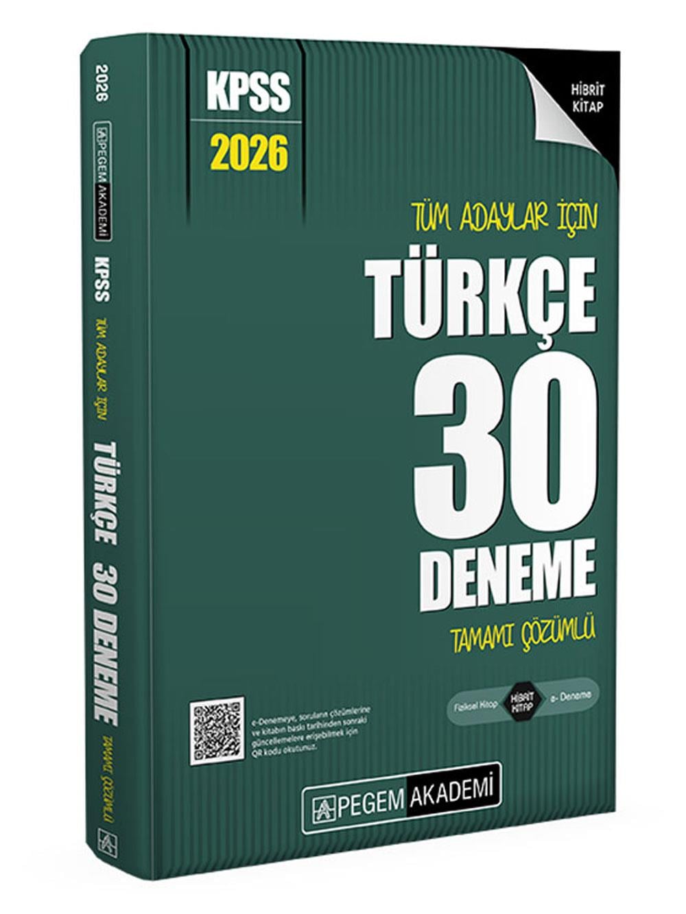 2026 Pegem Yayınları KPSS Tüm Adaylar İçin Türkçe 30 Deneme Tamamı Çözümlü