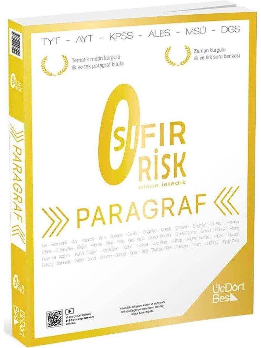 Üç Dört Beş 2025 YKS TYT AYT KPSS Paragraf Sıfır Risk Soru Bankası Video Çözümlü - Hamza Kaya Üç Dört Beş Yayınları