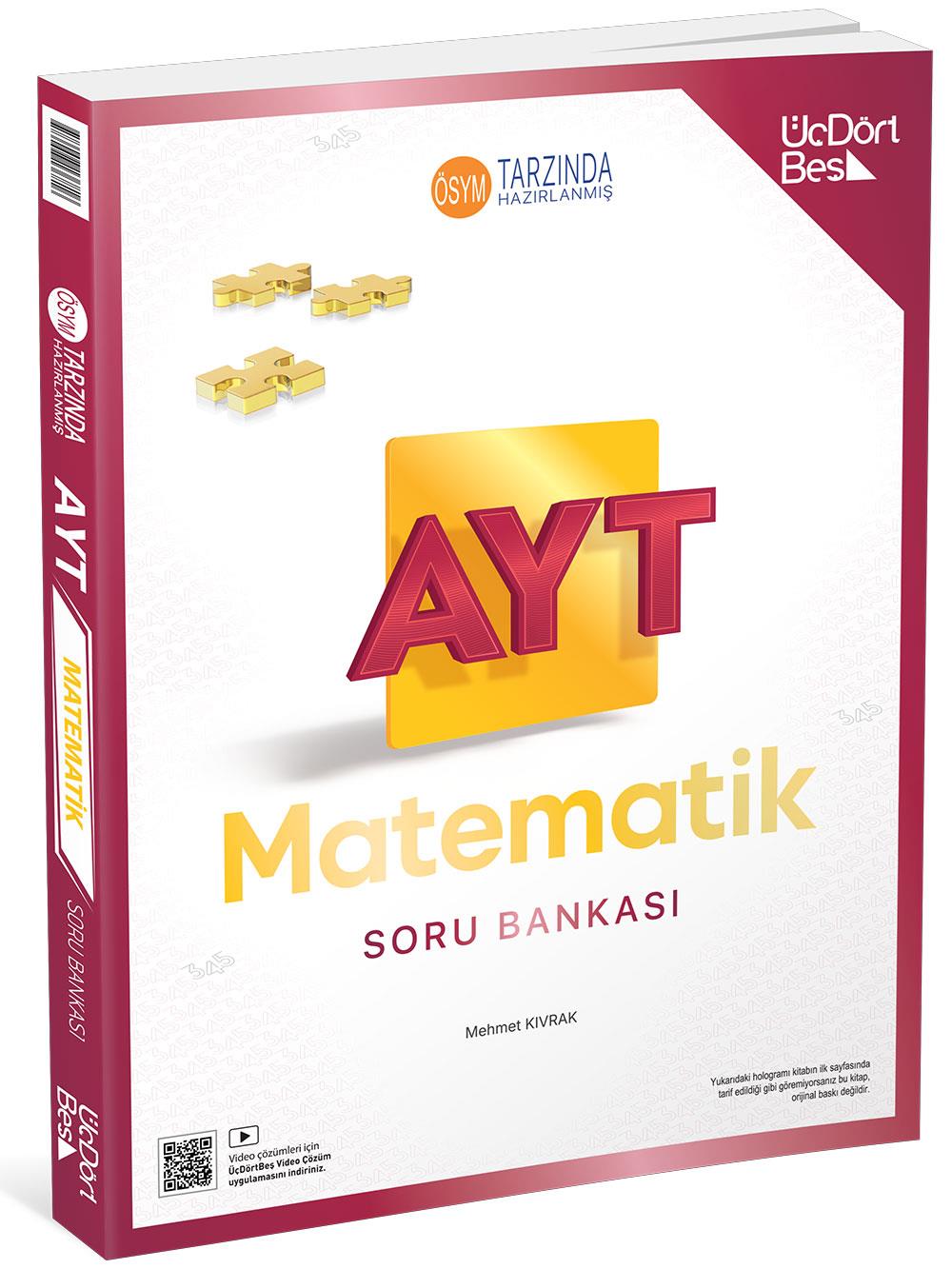 Üç Dört Beş 2026 YKS AYT Matematik Soru Bankası Video Çözümlü - Mehmet Kıvrak Üç Dört Beş Yayınları