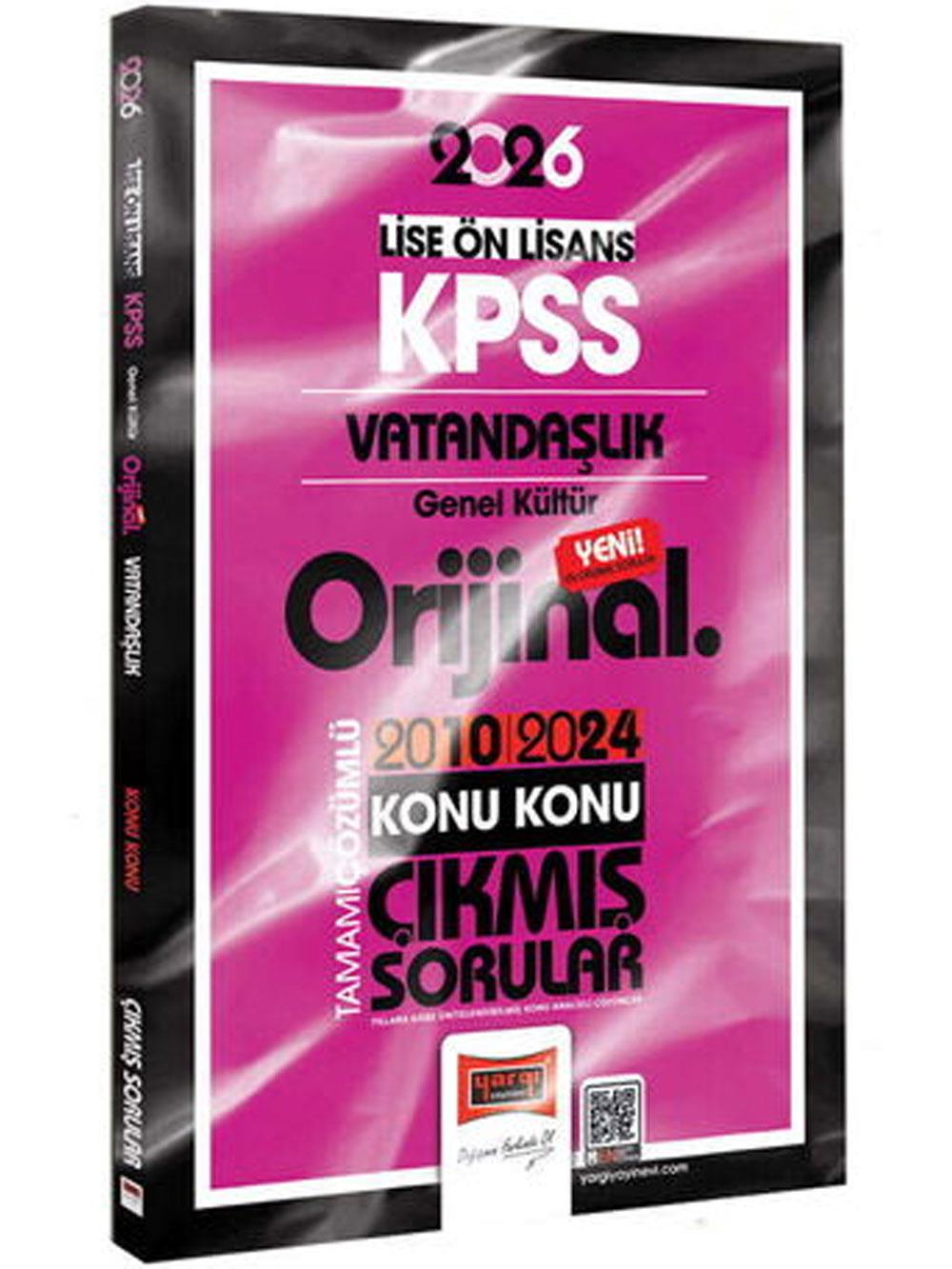 Yargı Yayınları 2026 KPSS Lise-Önlisans Vatandaşlık Orijinal 2010-2024 Konu Konu Çıkmış Sorular