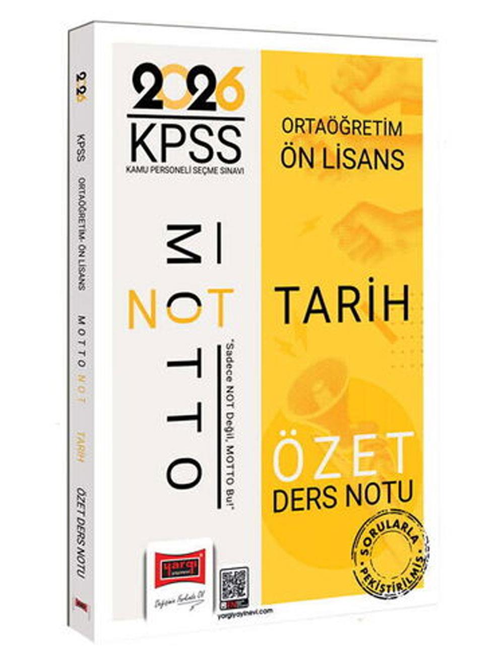 Yargı Yayınları 2026 KPSS Ortaöğretim Ön Lisans Motto Serisi Tarih Özet Ders Notu