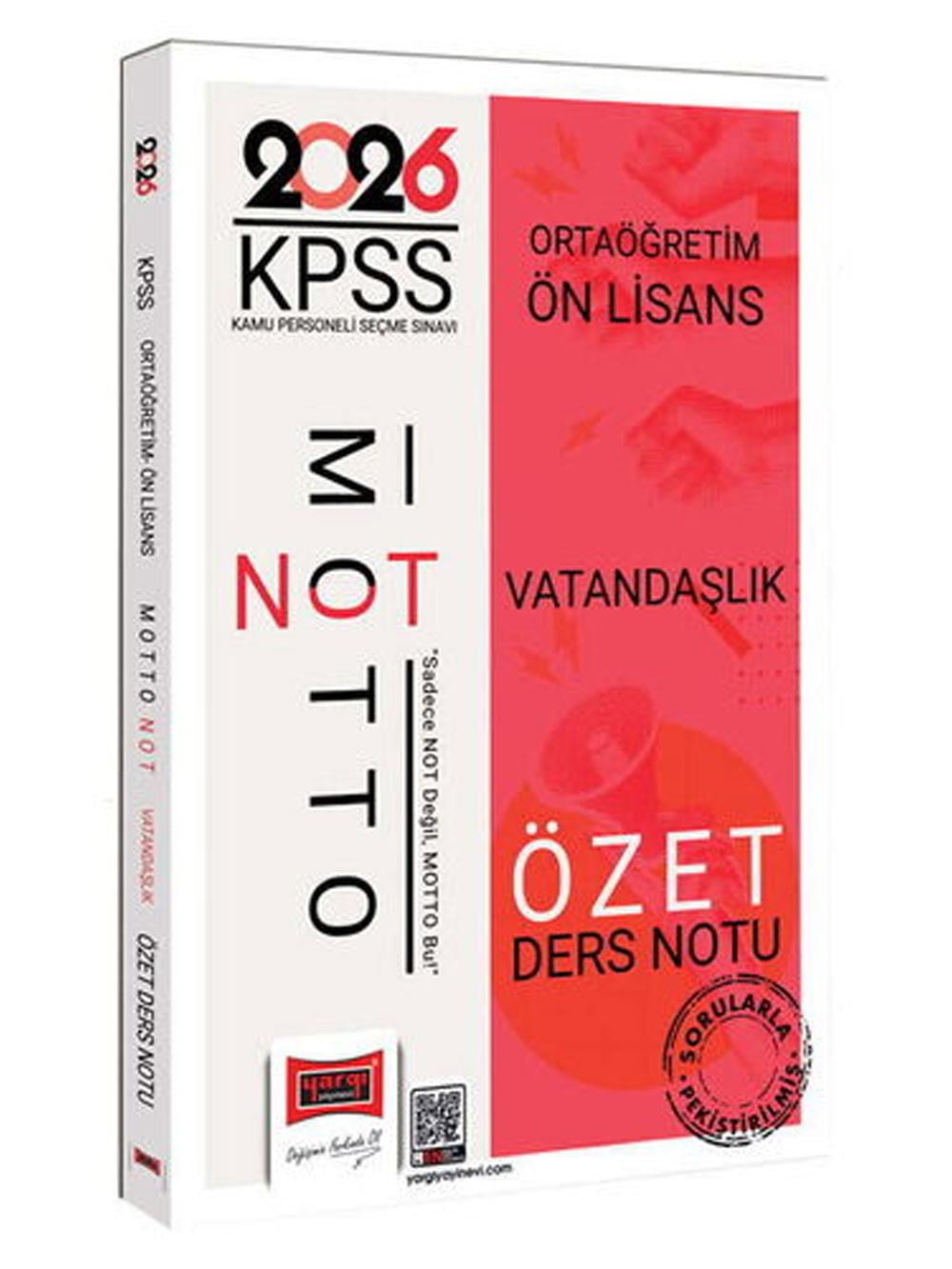 Yargı Yayınları 2026 KPSS Ortaöğretim Ön Lisans Motto Serisi Vatandaşlık Özet Ders Notu