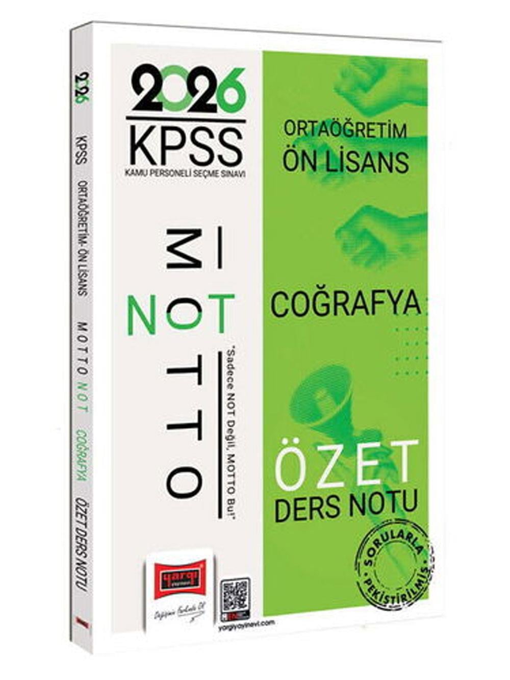 Yargı Yayınları 2026 KPSS Ortaöğretim Ön Lisans Motto Serisi Coğrafya Özet Ders Notu