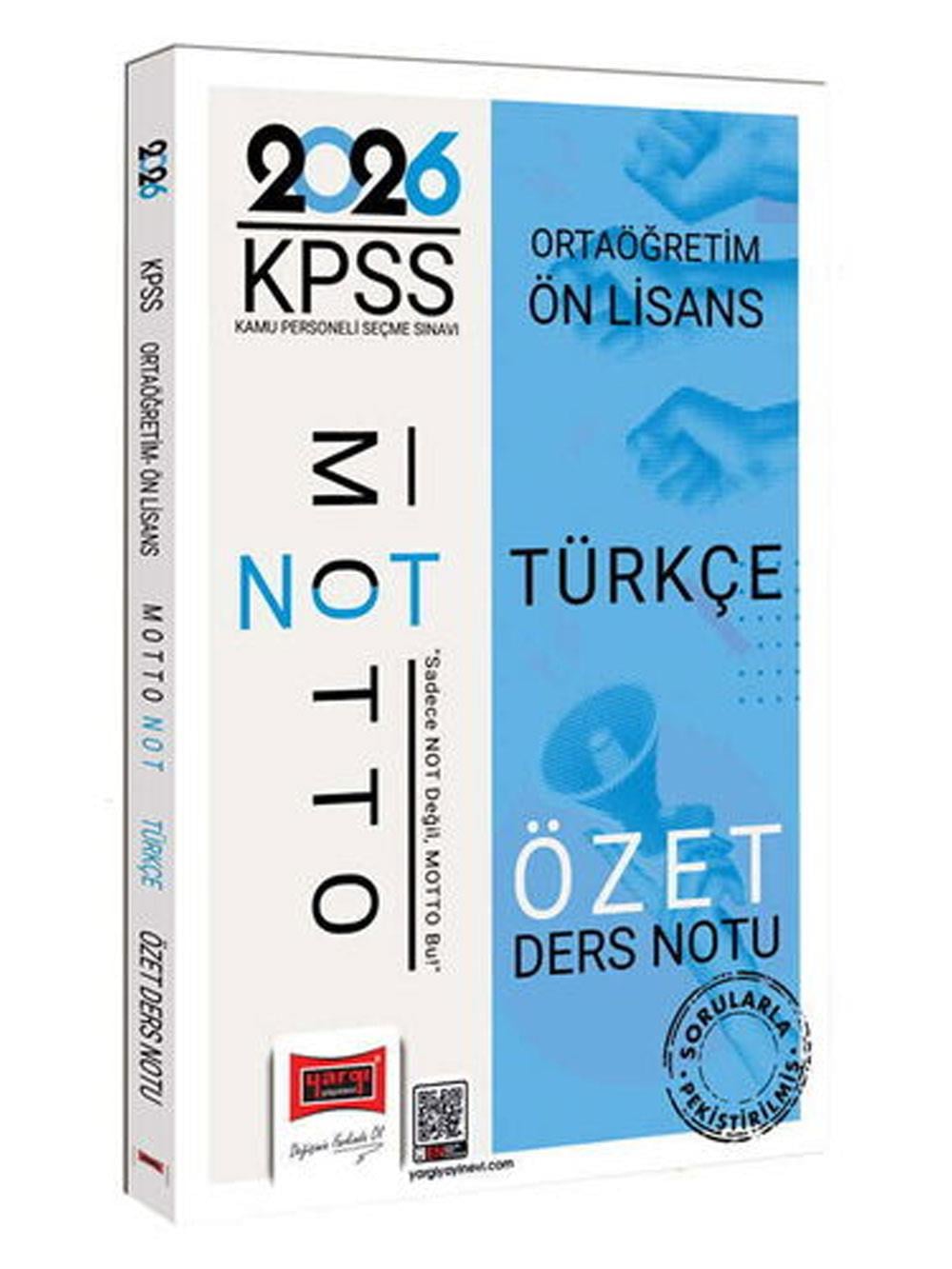 Yargı Yayınları 2026 KPSS Ortaöğretim Ön Lisans Motto Serisi Türkçe Özet Ders Notu