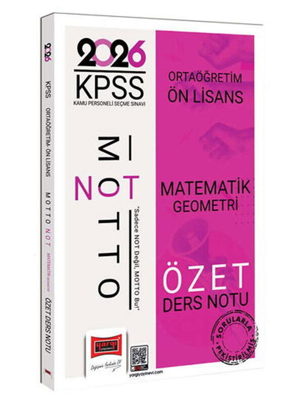 Yargı Yayınları 2026 KPSS Ortaöğretim Ön Lisans Motto Serisi Matematik-Geometri Özet Ders Notu