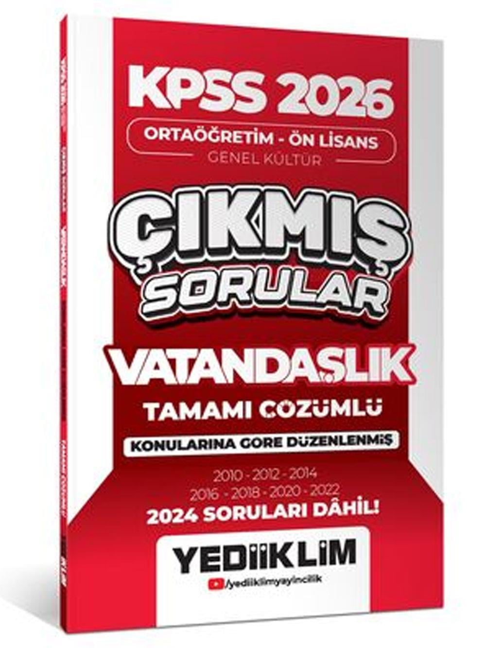 Yediiklim 2026 KPSS Ortaöğretim Ön Lisans Genel Kültür Vatandaşlık Tamamı Çözümlü Çıkmış Sorular