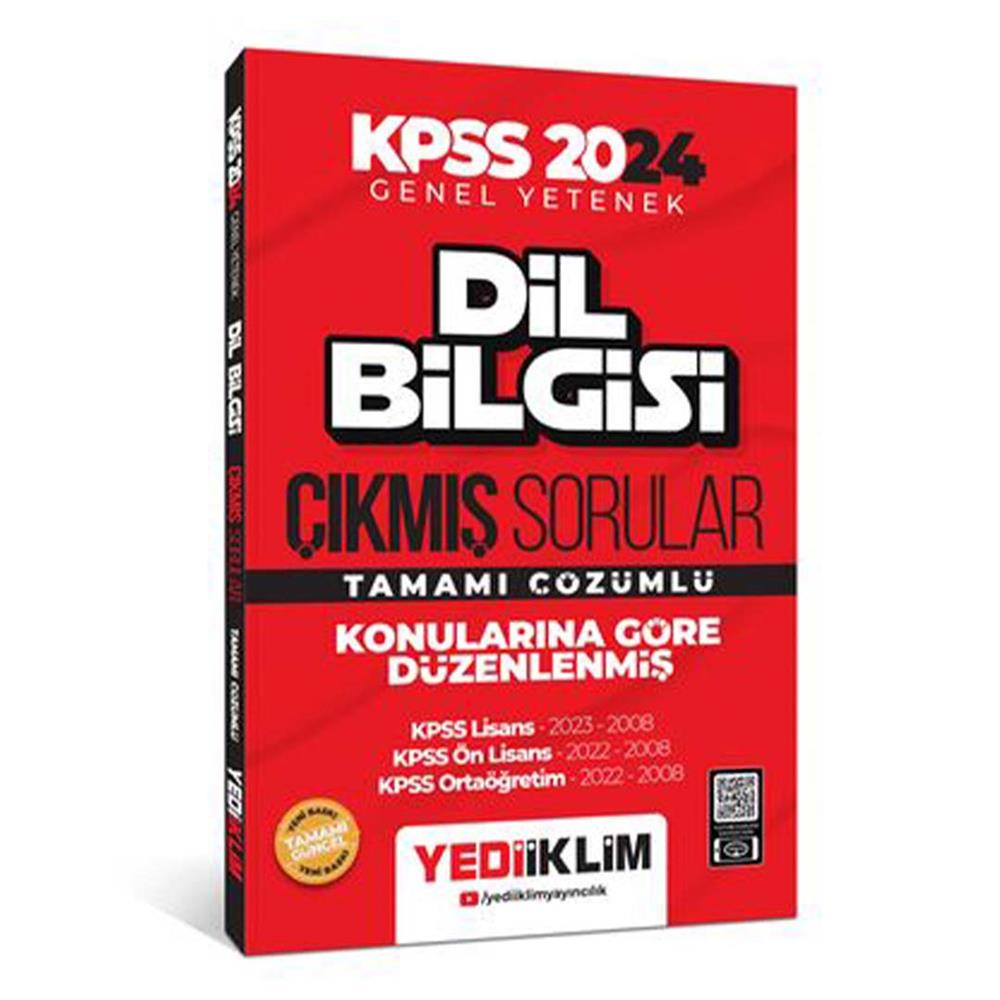Yediiklim Yayınları 2024 KPSS Dil Bilgisi Konularına Göre Tamamı Çözümlü Çıkmış Sorular  