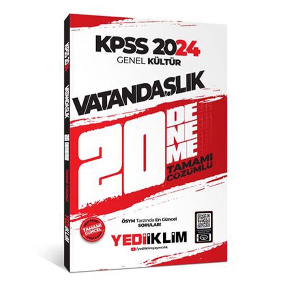 Yediiklim Yayınları 2024 KPSS Genel Kültür Vatandaşlık Tamamı Çözümlü 20 Deneme