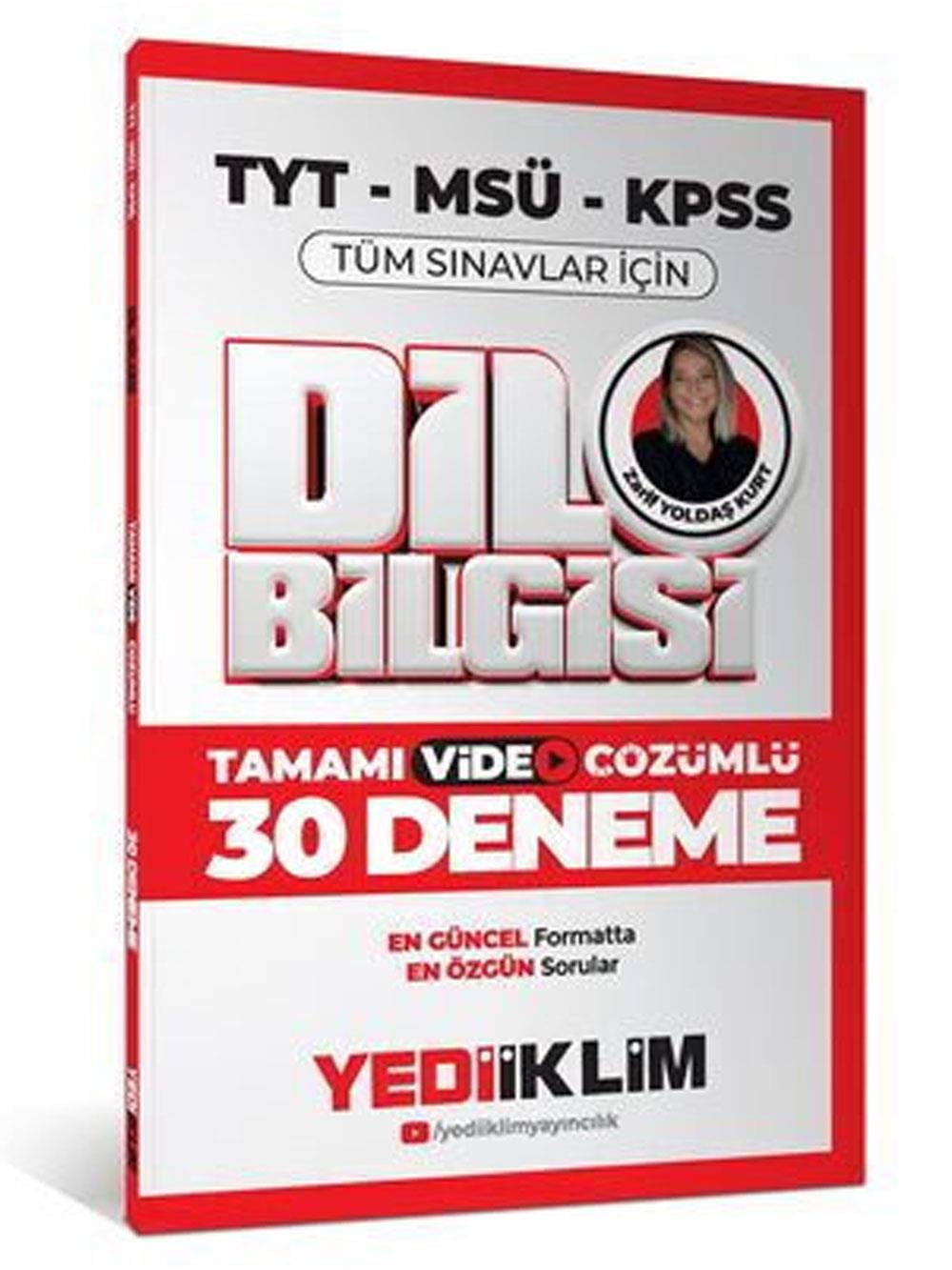Yediiklim Yayınları 2024 Tyt-Msü-Kpss Dil Bilgisi Tamamı Video Çözümlü 30 Deneme