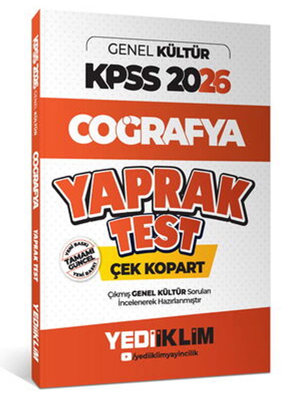 Yediiklim Yayınları 2026 KPSS-AGS Genel Kültür Coğrafya Çek Kopart Yaprak Test