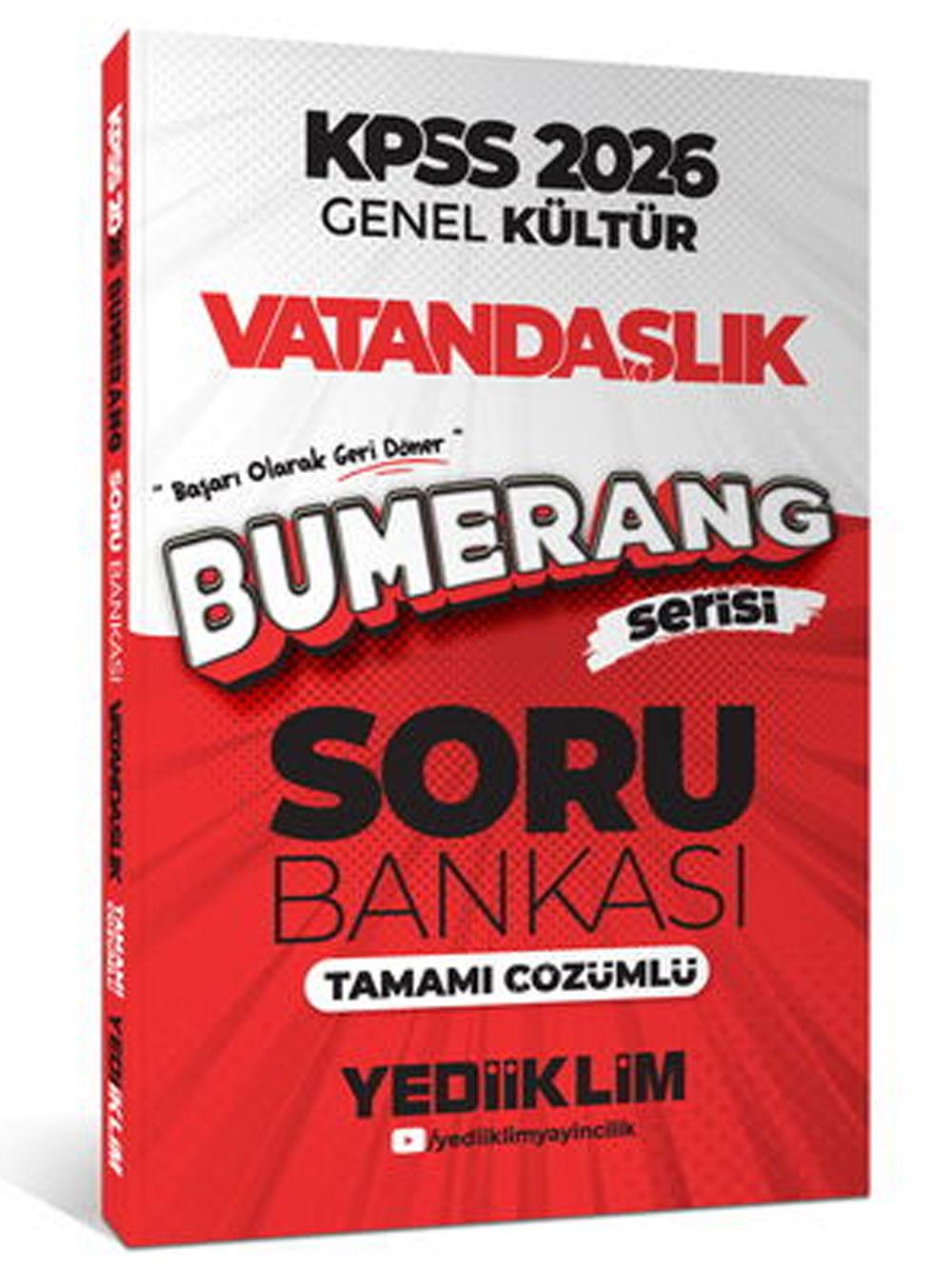 Yediiklim Yayınları 2026 KPSS Genel Kültür Bumerang Vatandaşlık Tamamı Çözümlü Soru Bankası