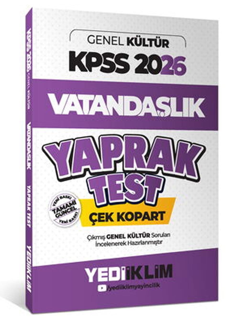 Yediiklim Yayınları 2026 KPSS Genel Kültür Vatandaşlık Çek Kopart Yaprak Test
