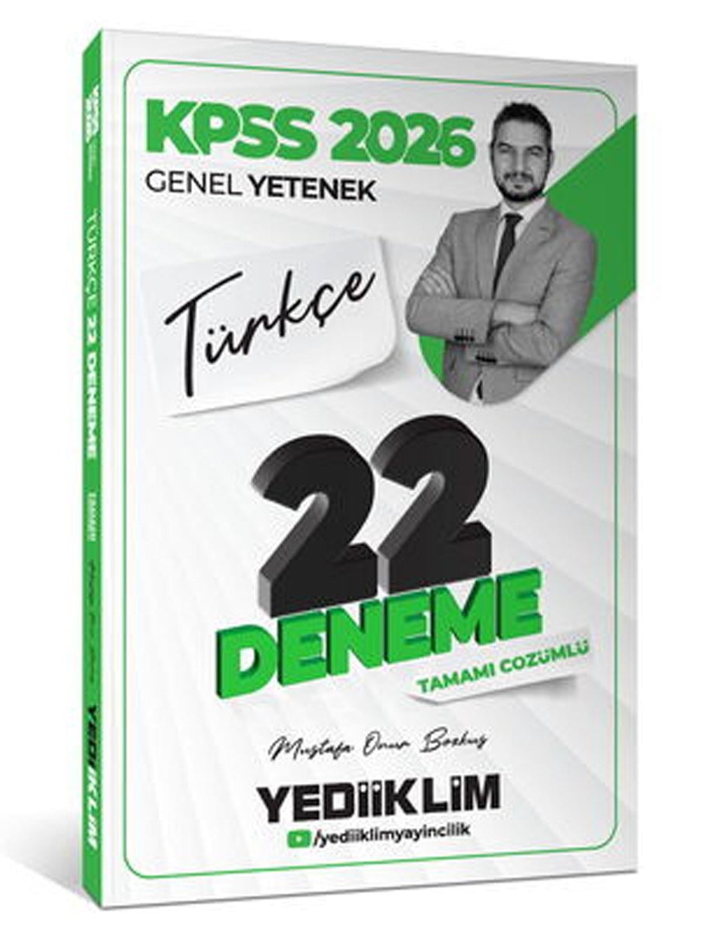 Yediiklim Yayınları 2026 KPSS Genel Yetenek Türkçe Tamamı Çözümlü 22 Deneme Sınavı