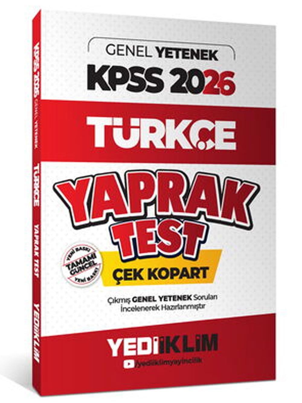 Yediiklim Yayınları 2026 KPSS Genel Yetenek Türkçe Çek Kopart Yaprak Test