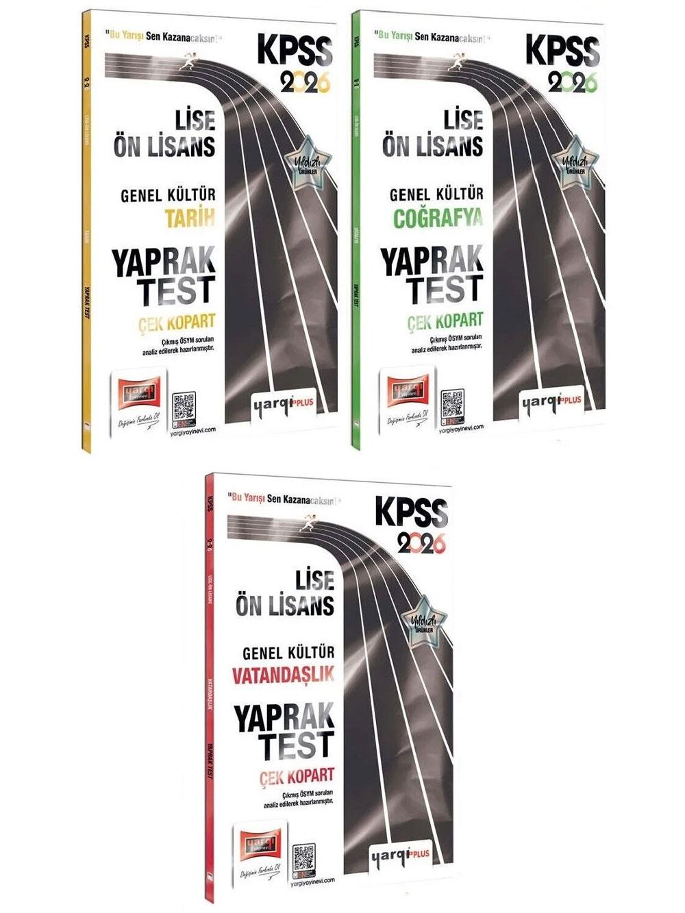 Yediiklim Yayınları 2026 KPSS Lise Ön Lisans Genel Kültür Tarih + Coğrafya + Vatandaşlık Yaprak Test 3'lü Set 