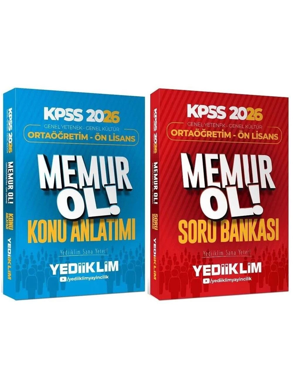 Yediiklim Yayınları 2026 KPSS Lise Ortaöğretim Ön Lisans Genel Yetenek Genel Kültür MEMUR OL Konu Anlatım + Soru Bankası 2'li Set