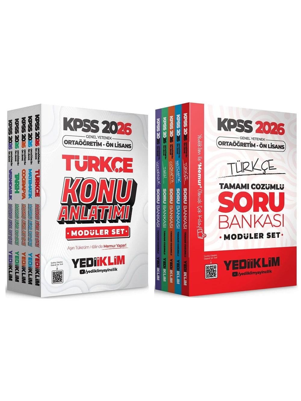 Yediiklim Yayınları 2026 KPSS Lise Ortaöğretim Ön Lisans Genel Yetenek Genel Kültür Konu Anlatım + Soru Bankası Modüler 2'li Set