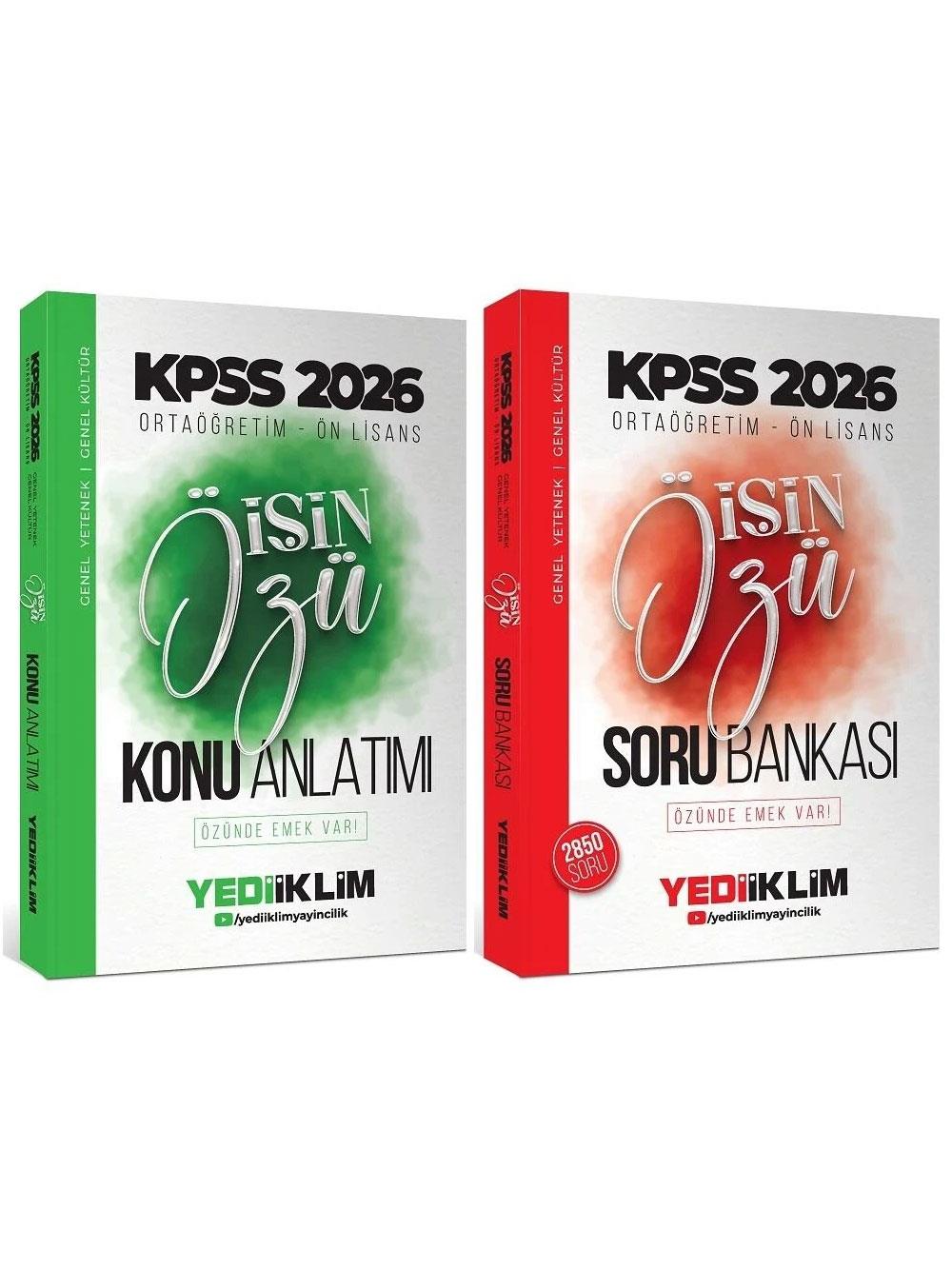 Yediiklim Yayınları 2026 KPSS Lise Ortaöğretim Ön Lisans İşin Özü Genel Yetenek Genel Kültür Konu Anlatım + Soru Bankası 2 li Set