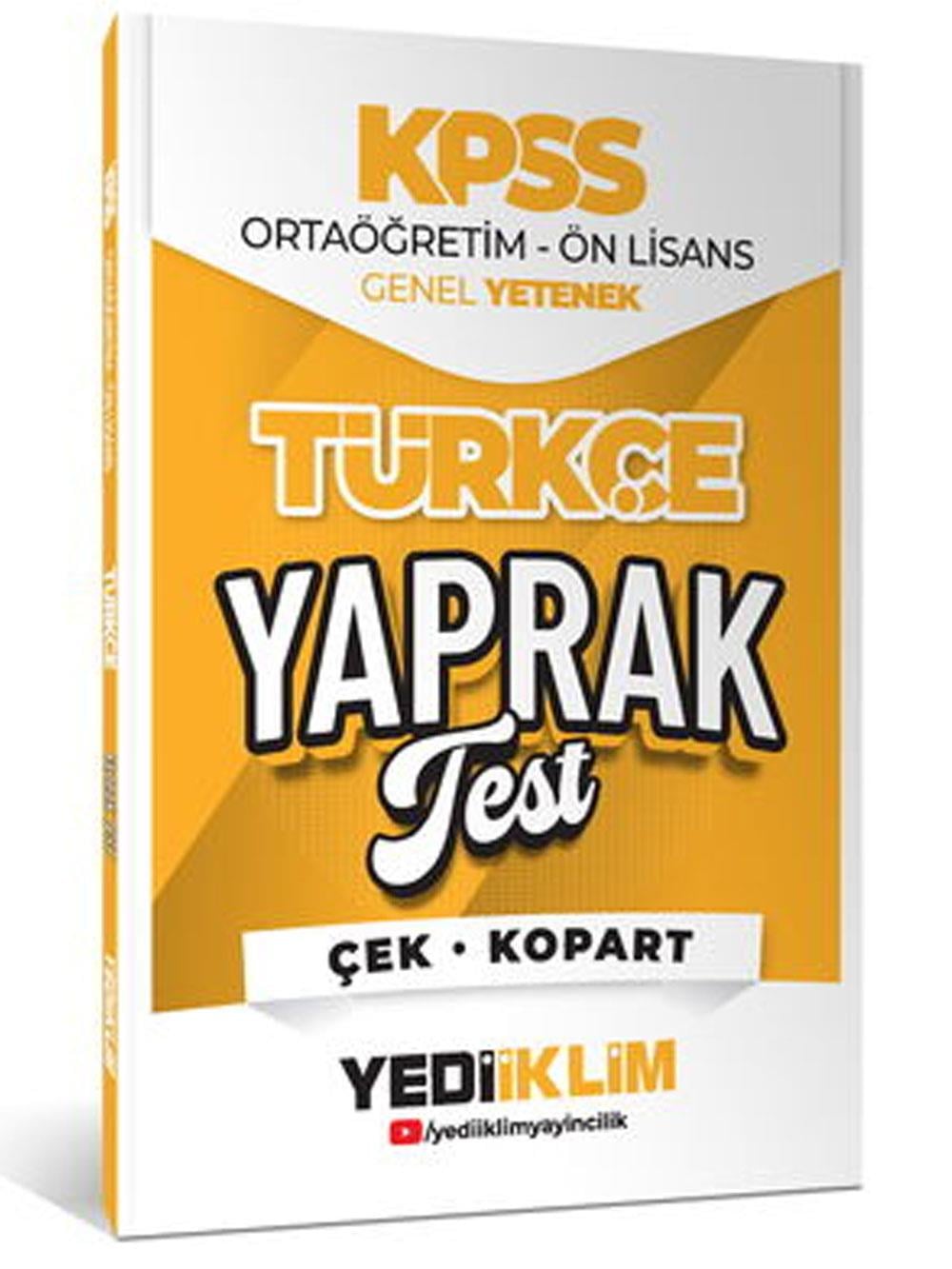 YEDİİKLİM YAYINLARI 2026 KPSS ORTAÖĞRETİM-ÖNLİSANS TÜRKÇE ÇEK KOPART YAPRAK TEST
