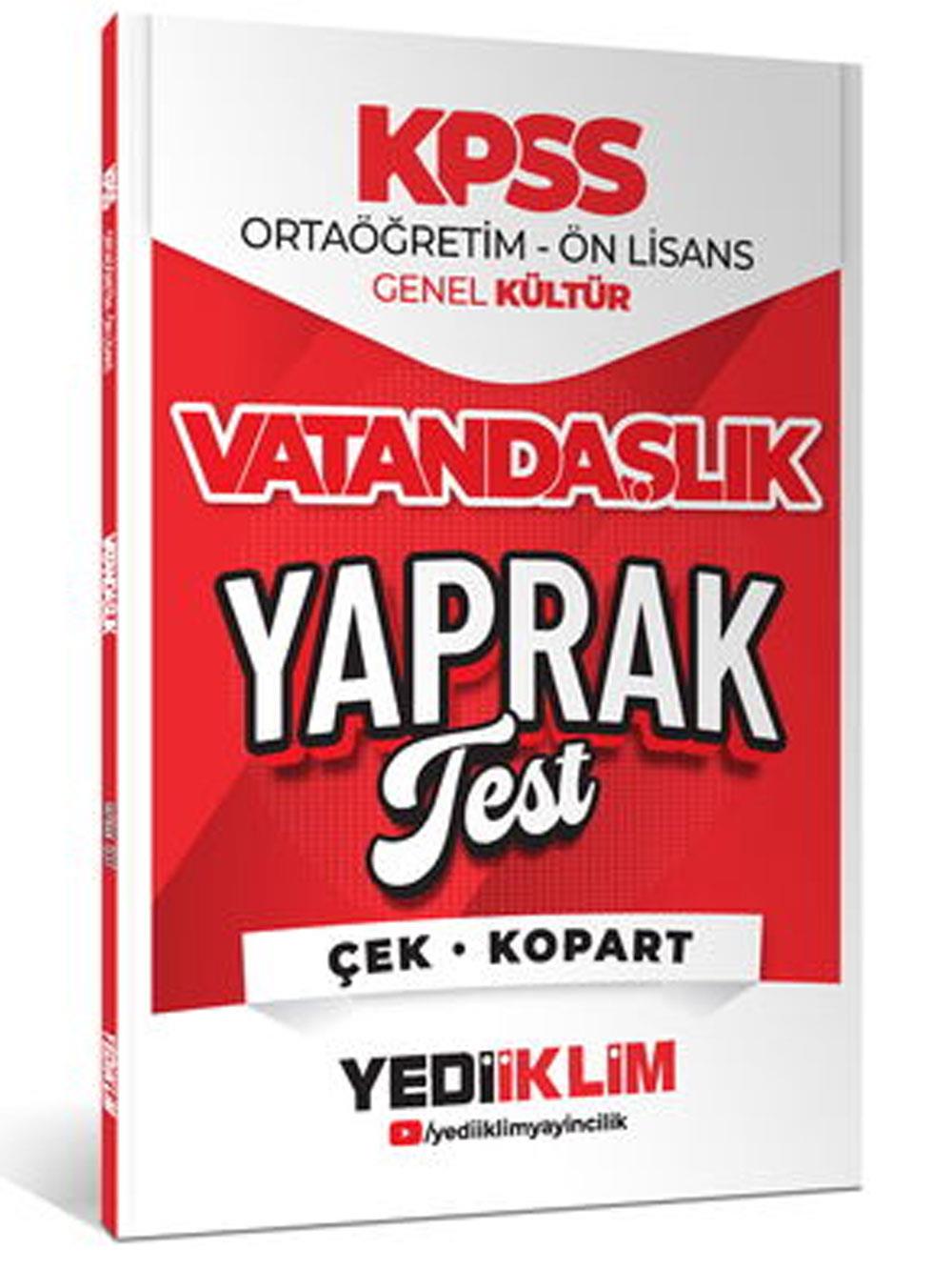 YEDİİKLİM YAYINLARI 2026 KPSS ORTAÖĞRETİM-ÖNLİSANS VATANDAŞLIK ÇEK KOPART YAPRAK TEST