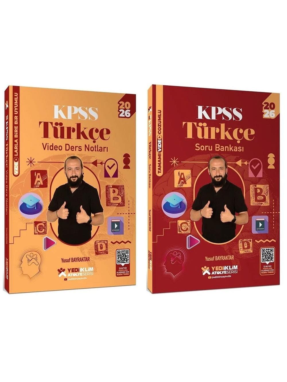 Yediiklim Yayınları 2026 KPSS Türkçe Atölye Video Ders Notları + Soru Bankası 2 li Set - Yusuf Bayraktar