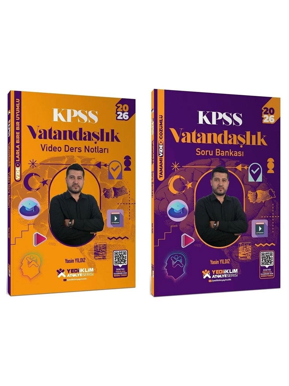 Yediiklim Yayınları 2026 KPSS Vatandaşlık Atölye Video Ders Notları + Soru Bankası 2 li Set - Yasin Yıldız