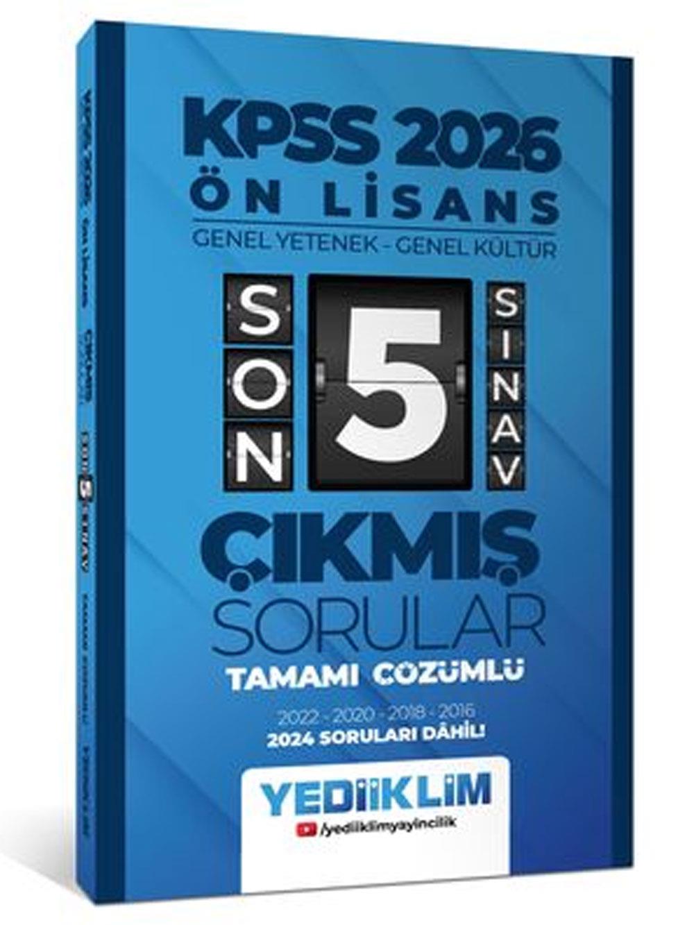 Yediiklim Yayınları 2026 Ön Lisans Genel Yetenek - Genel Kültür Tamamı Çözümlü Son 5 Sınav Çıkmış Sorular