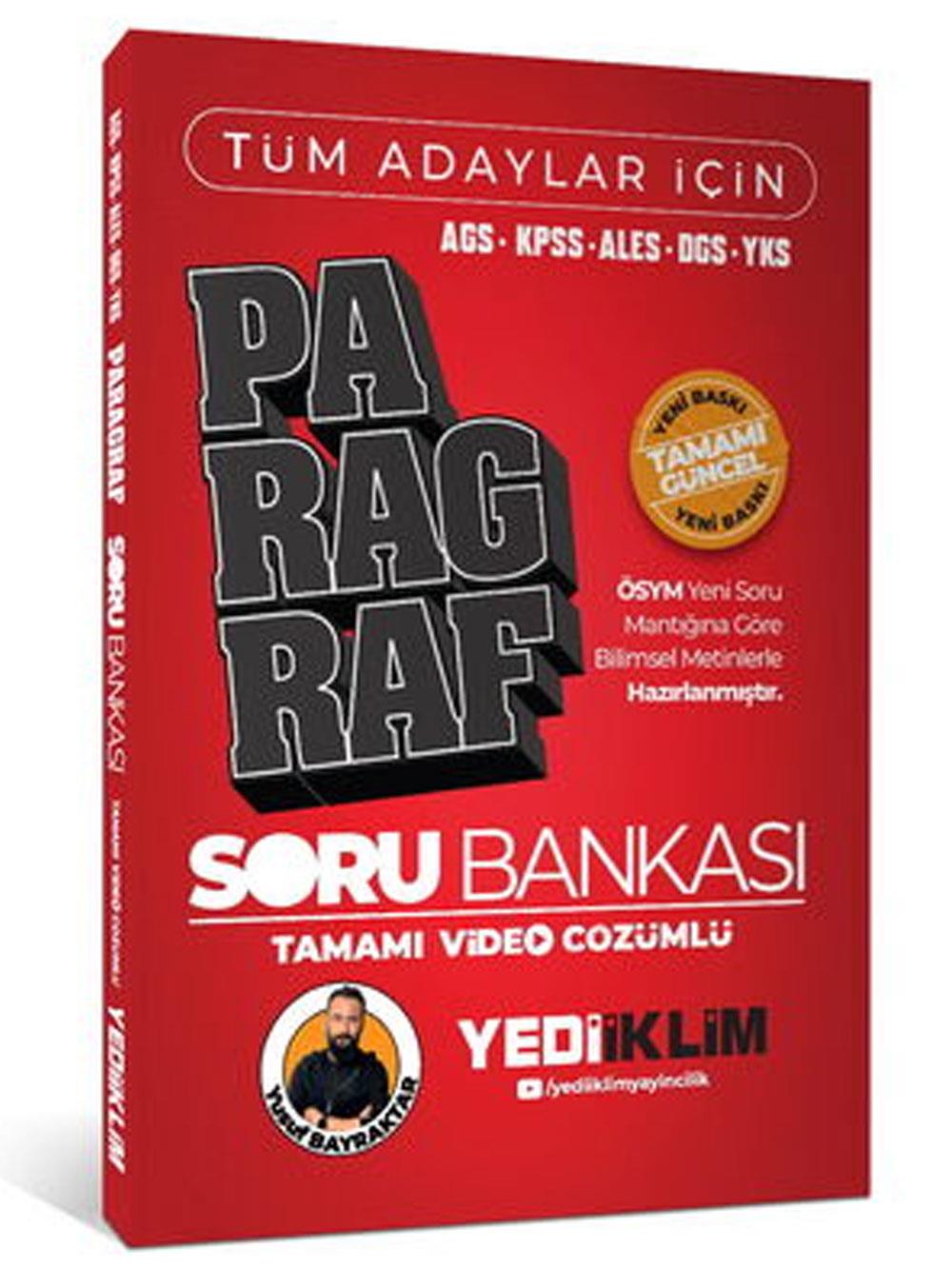 Yediiklim Yayınları 2026 Tüm Adaylar İçin KPSS -AGS - ALES - DGS - YKS Tamamı Video Çözümlü Paragraf Soru Bankası Yusuf Bayraktar