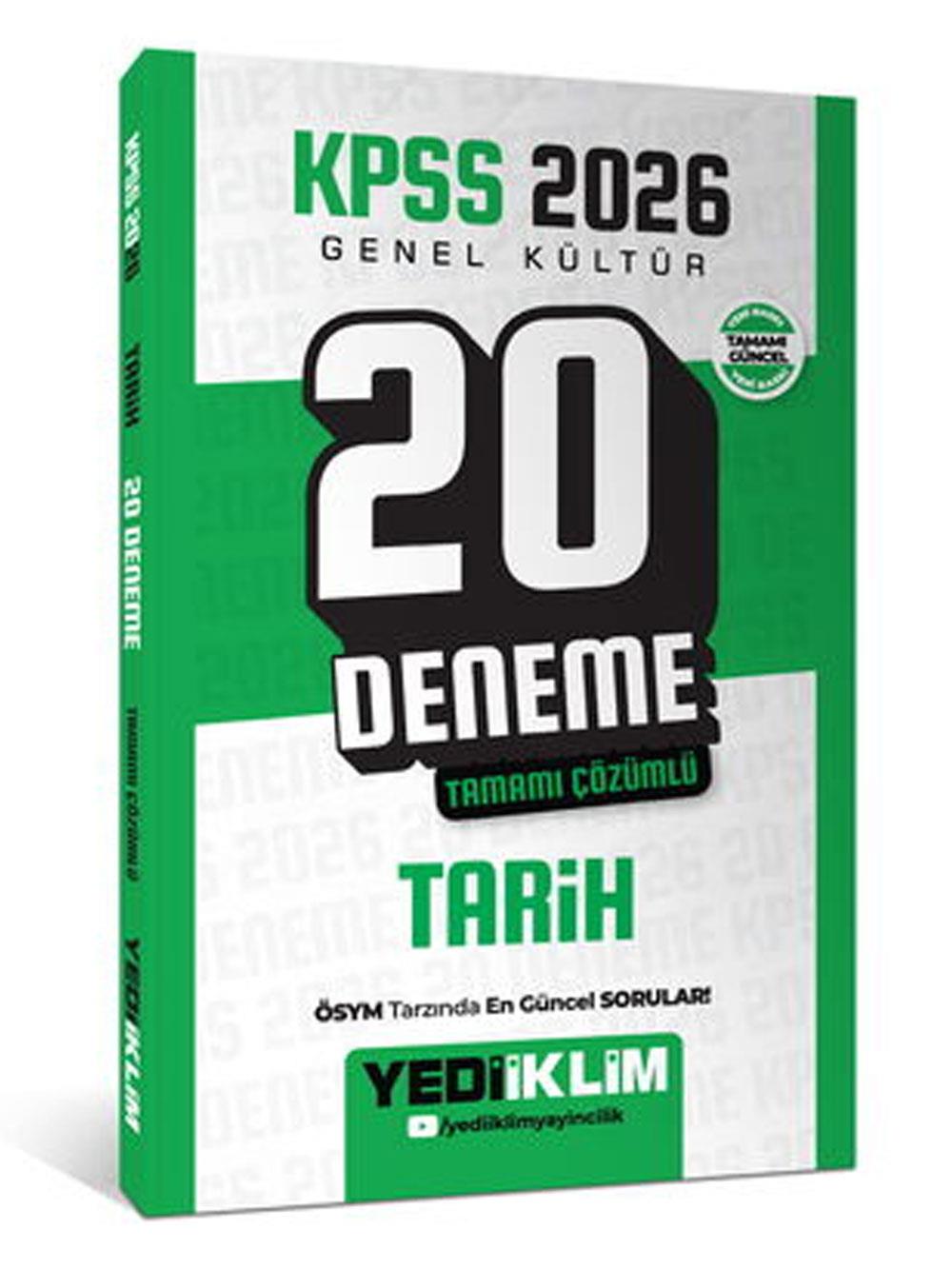 Yediiklim Yayınları KPSS 2026 Genel Kültür Tarih Tamamı Çözümlü 20 Deneme
