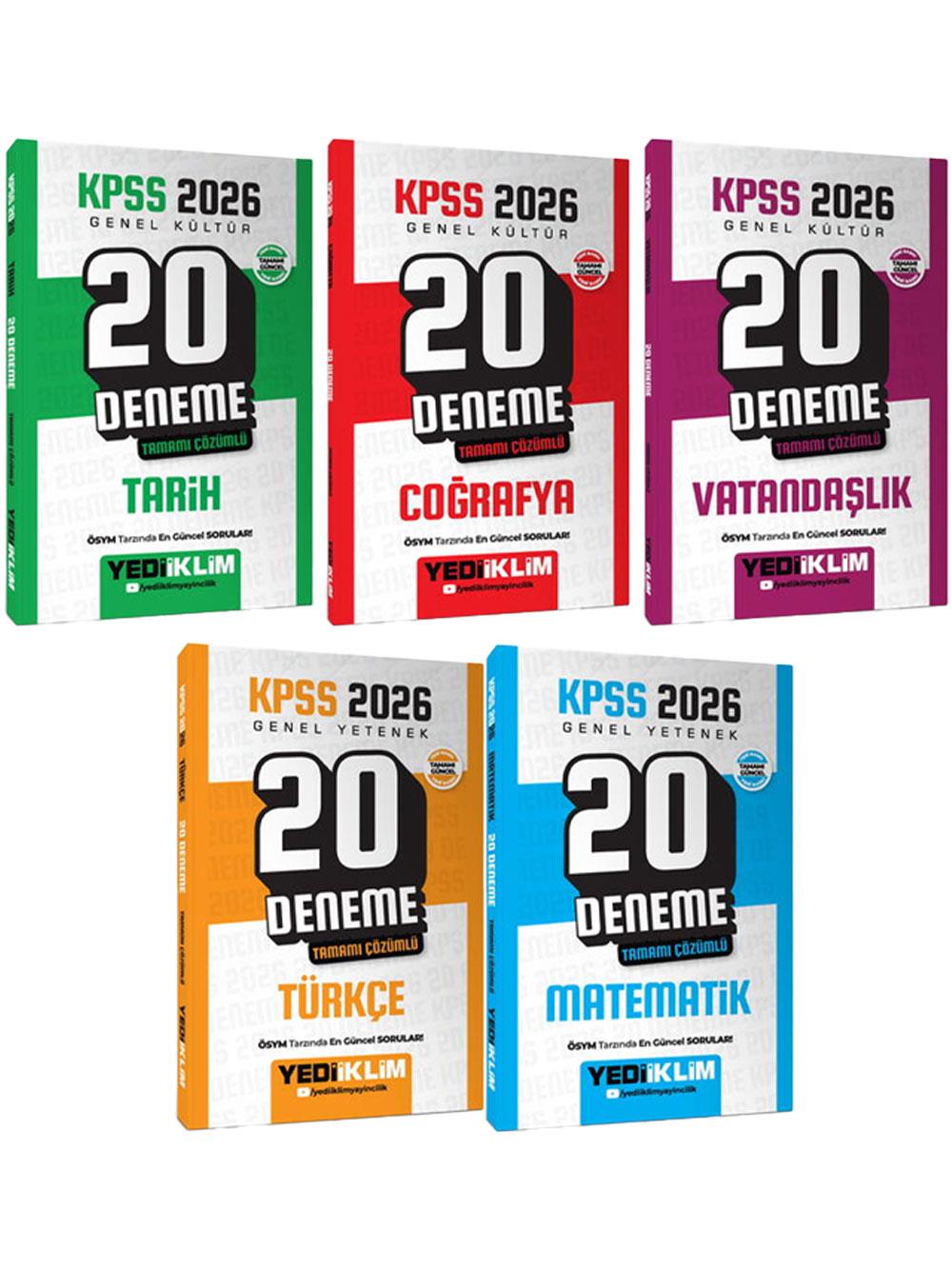 Yediiklim Yayınları KPSS 2026 Genel Kültür Genel Yetenek 20x5 100'lü Deneme Seti