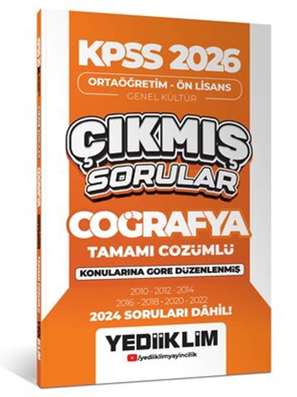 Yediiklim Yayınları KPSS 2026 Ortaöğretim-Önlisans Coğrafya Konularına Göre Çıkmış Sorular