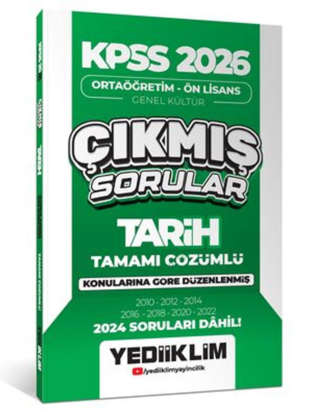 Yediiklim Yayınları KPSS 2026 Ortaöğretim-Önlisans Tarih Konularına Göre Çıkmış Sorular