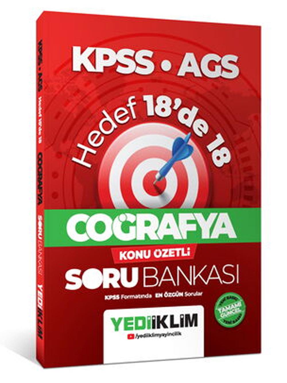 Yediiklim Yayınları KPSS Genel Kültür Hedef 18'de 18 Coğrafya Konu Özetli Soru Bankası Hakan Bileyen