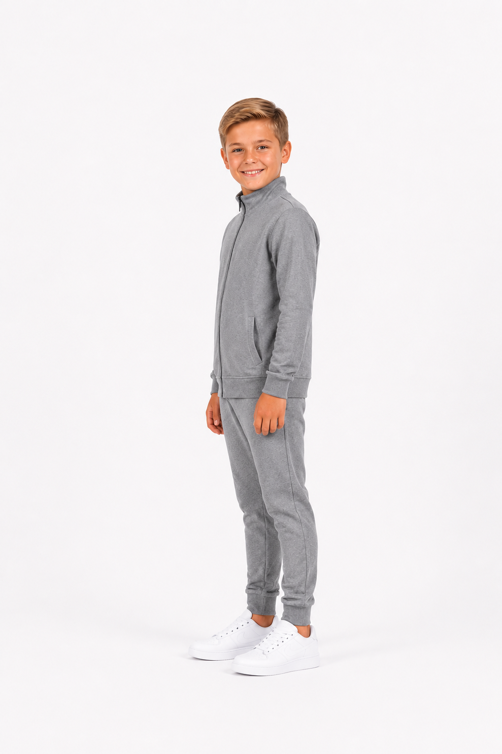 Erkek Çocuk Pamuklu Dik Yaka Eşofman Takımı 26104 -Antrasit Melanj