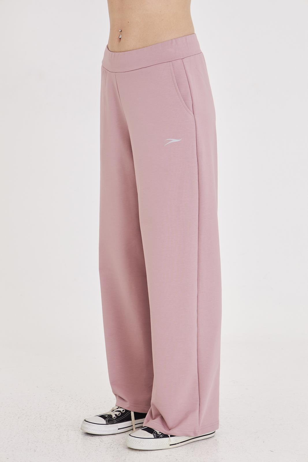 Kadın Geniş Paça Pamuklu Eşofman Altı Pembe 5609-P