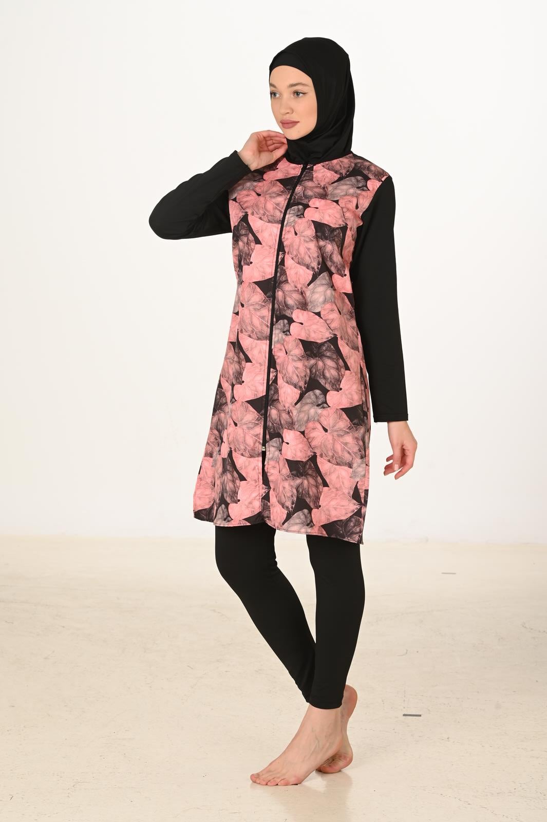 Tam Kapalı Desenli Paraşüt Kumaş Tesettür Mayo 3446