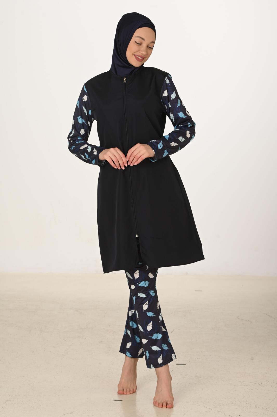 Tam Kapalı Desenli Paraşüt Kumaş Tesettür Mayo 3429