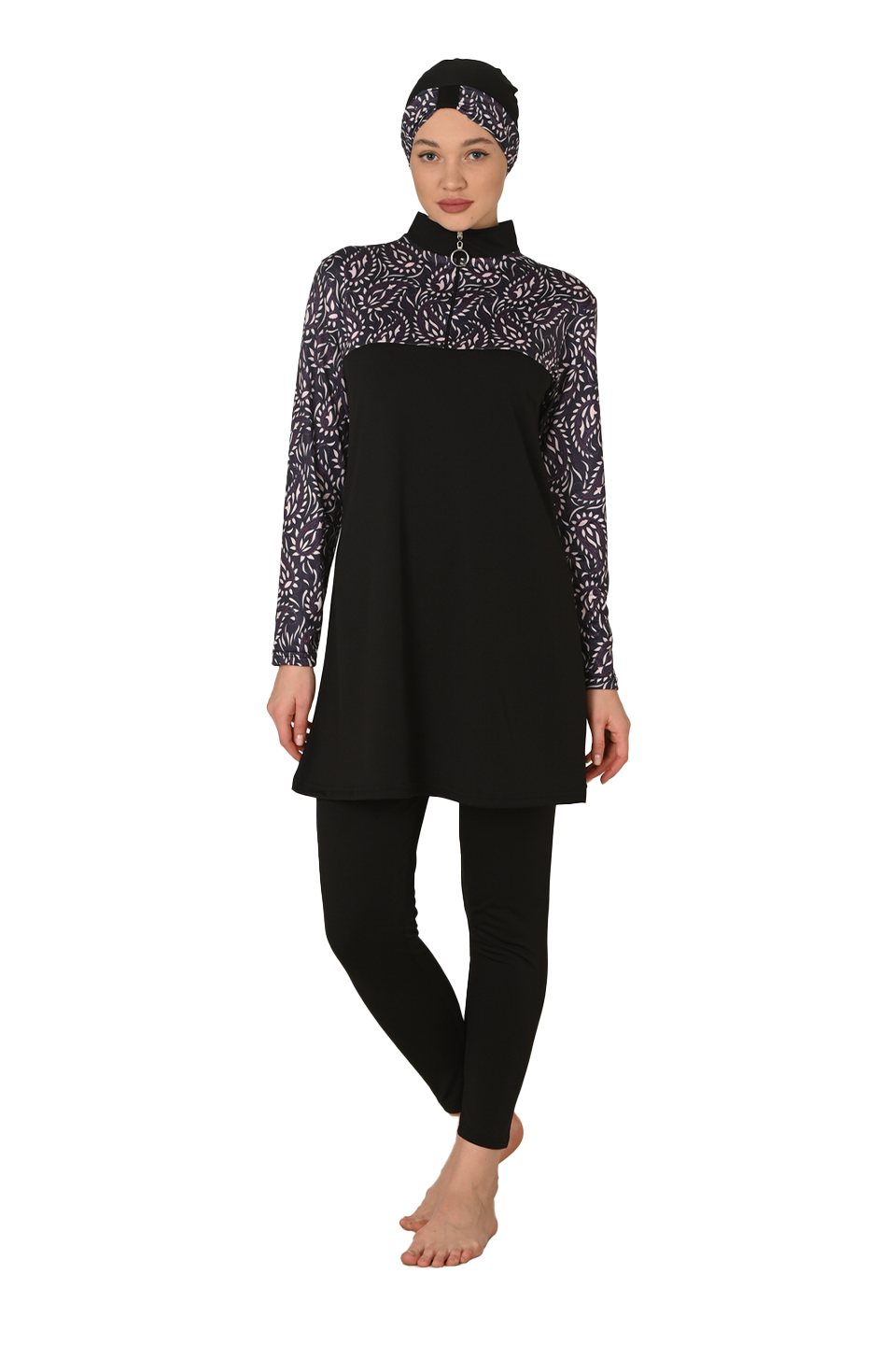 Tam Kapalı Yarım Fermuarlı Likralı Tesettür Mayo 3401