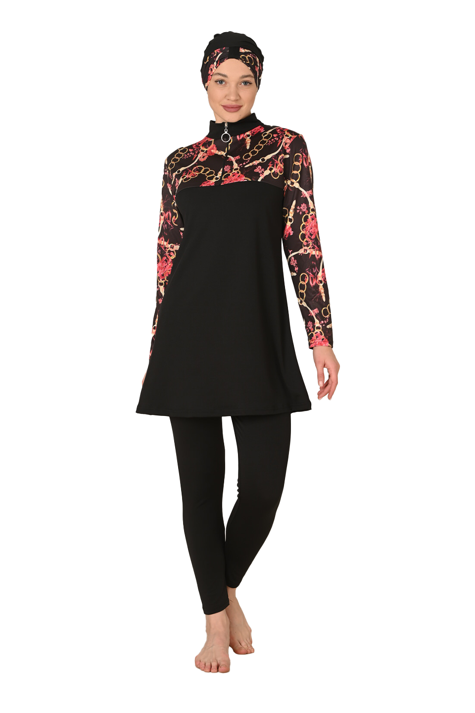 Tam Kapalı Yarım Fermuarlı Likralı Tesettür Mayo 3403