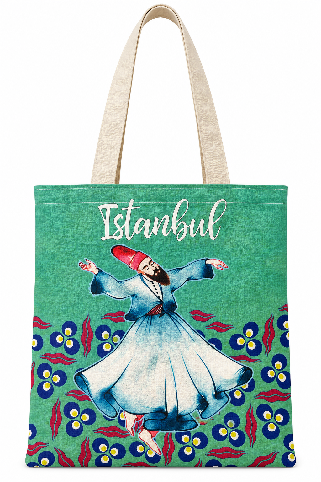 Mevlevi Dervişi Deseni Baskılı Pamuklu Bez Çanta 35x40cm -BC5